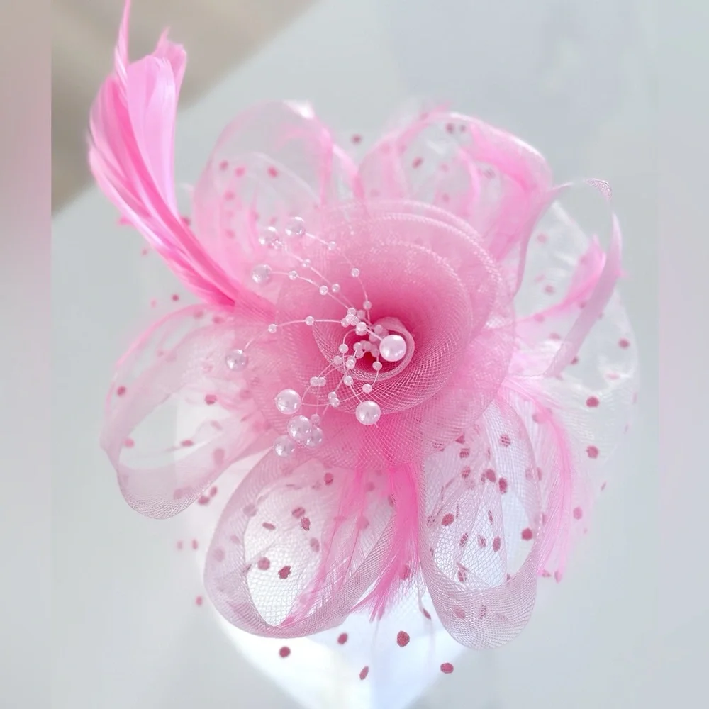 Pink Floral Mesh Fascinator Hair Clip NEW